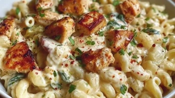 knoblauch-huhnchenbissen-mit-cremiger-cajun-spinat-artischocken-alfredo-pasta