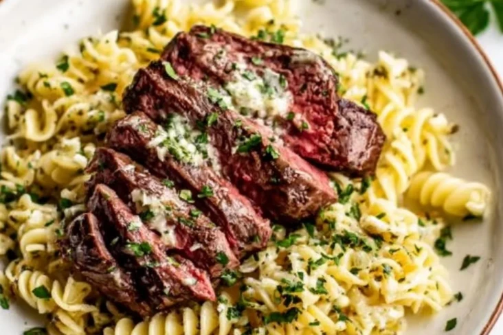 knoblauchbutter-steak-mit-blitznudeln